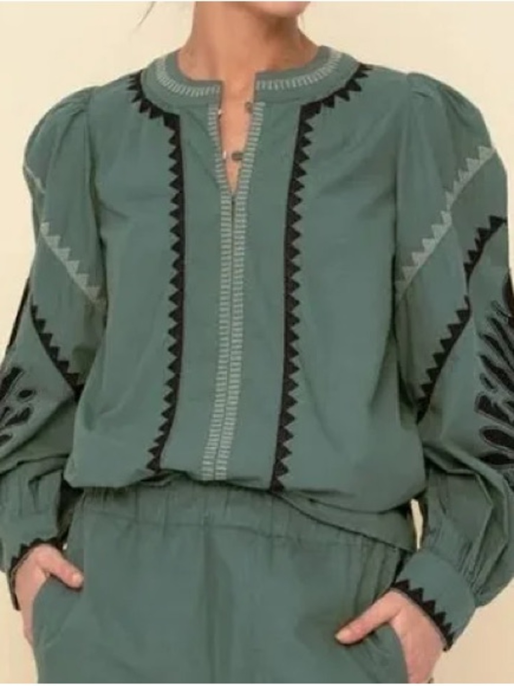 Women's Sage Embroidered Long-Sleeve Top